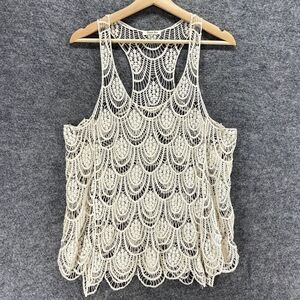 Phase One Tank Women M Medium White Crochet Sleeveless Cotton Round Neck Casual